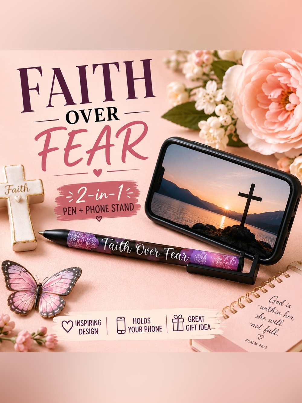 Faith Over Fear Inspirational Pen | Phone Stand Pen |